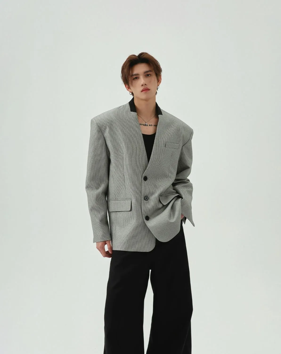 Oversized Houndstooth Pattern Single Breasted Blazer sold by Night City Clothing product image thumbnail 2