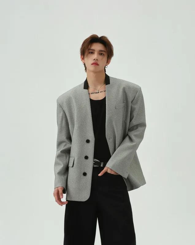 Oversized Houndstooth Pattern Single Breasted Blazer sold by Night City Clothing