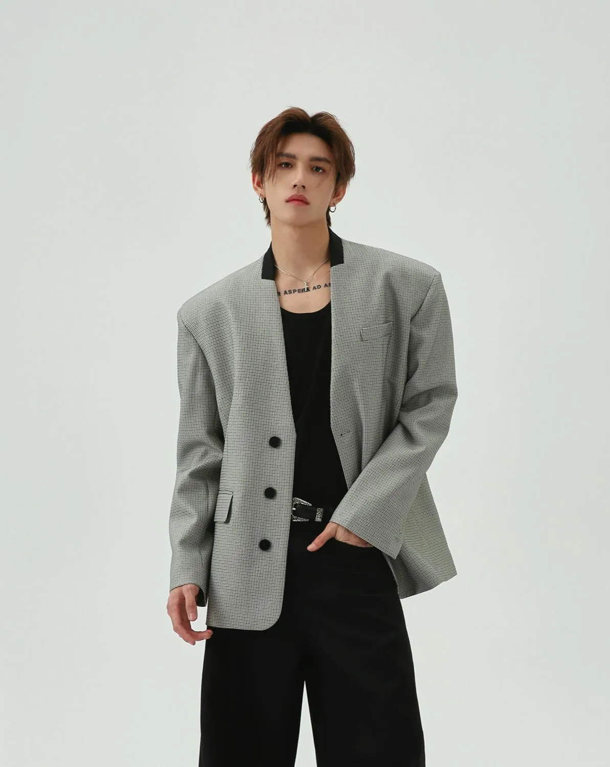 Oversized Houndstooth Pattern Single Breasted Blazer sold by Night City Clothing