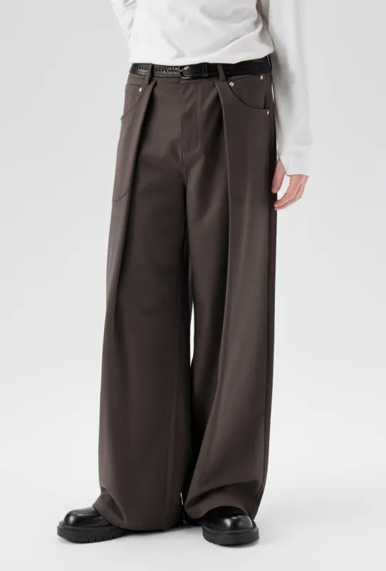 Wide Leg Pleated Trousers with Button Details sold by Night City Clothing