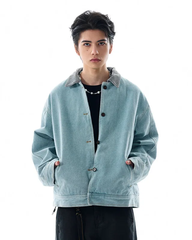 Contrast Corduroy Collar Denim Button Jacket sold by Night City Clothing
