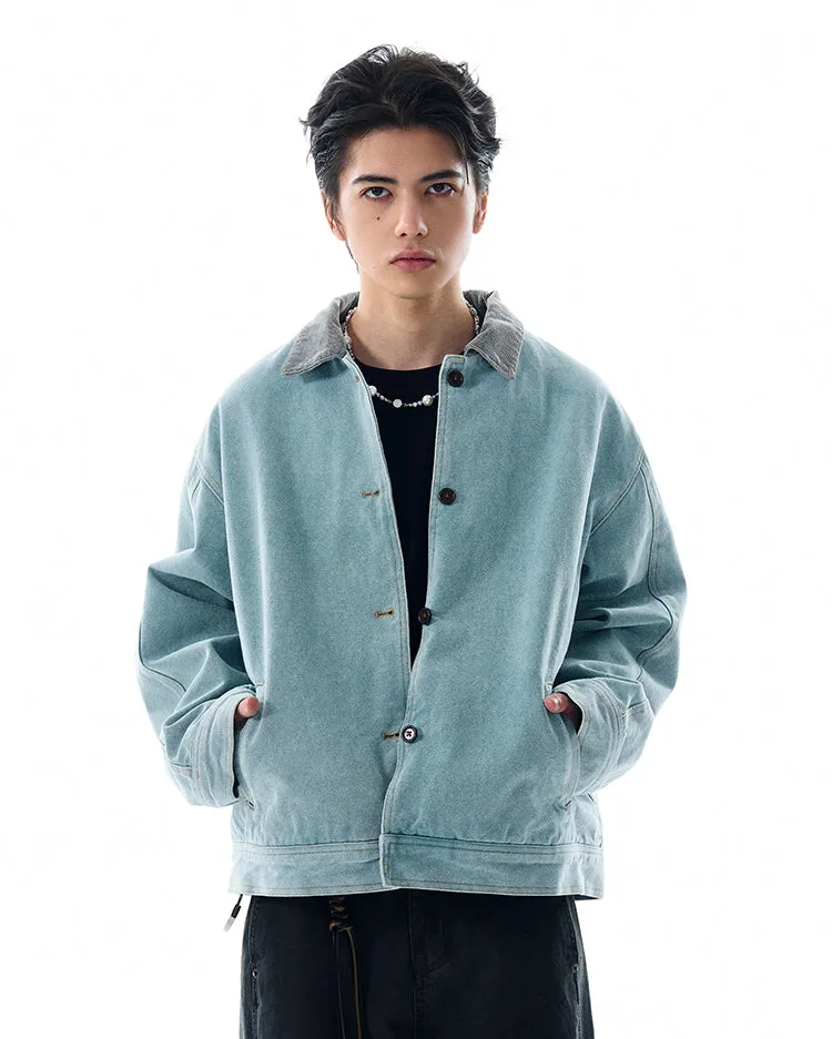 Contrast Corduroy Collar Denim Button Jacket sold by Night City Clothing