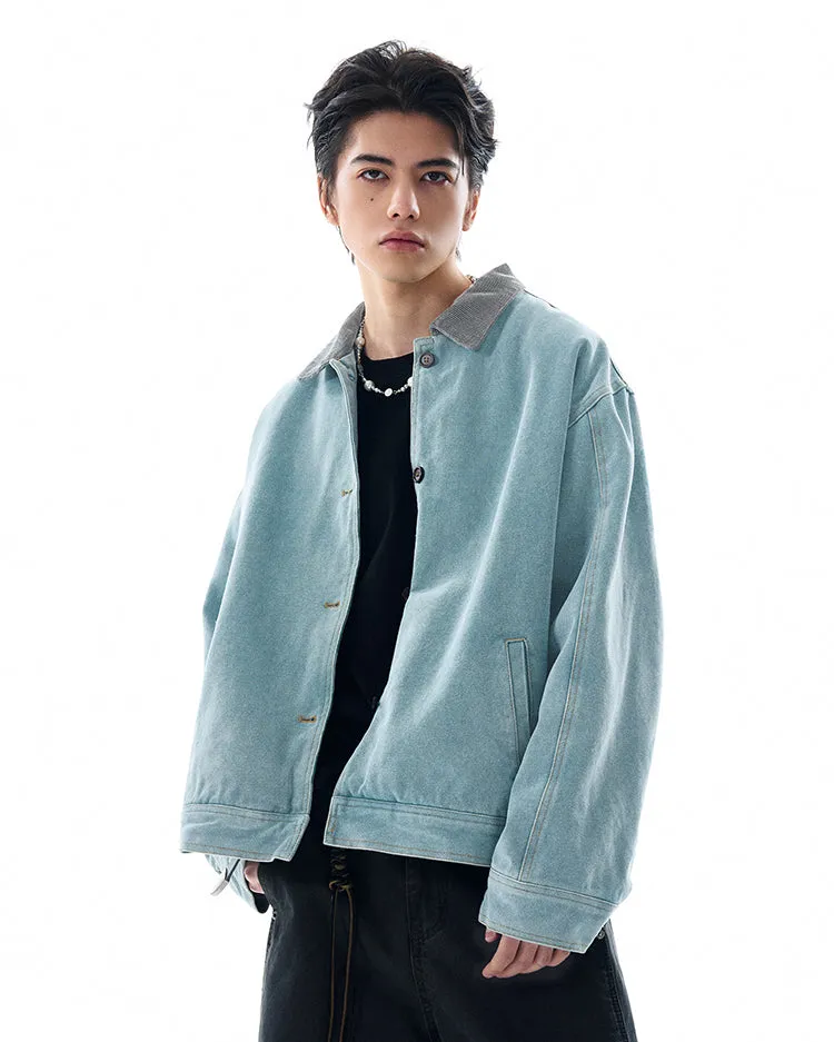 Contrast Corduroy Collar Denim Button Jacket sold by Night City Clothing product image thumbnail 2