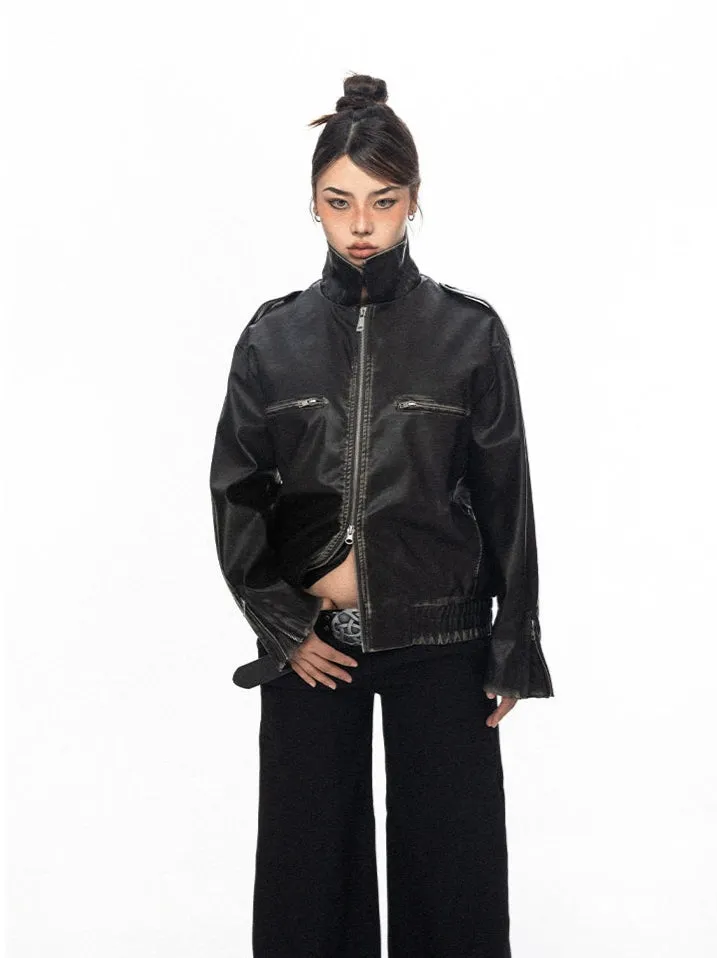 Vintage Faux Leather Stitch-Detail Jacket with Front Zip Pockets sold by Night City Clothing product image thumbnail 2