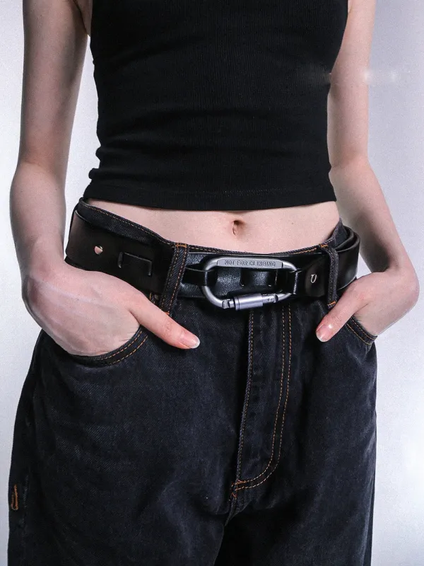 Faux Leather Belt with Metal Buckle and Carabiner Loop sold by Night City Clothing