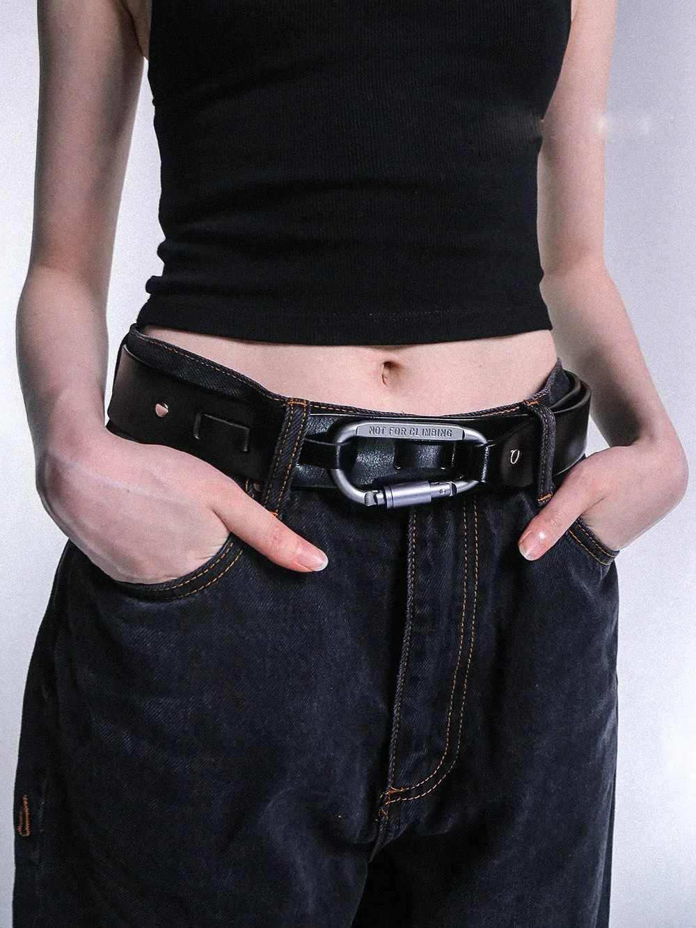 Faux Leather Belt with Metal Buckle and Carabiner Loop sold by Night City Clothing