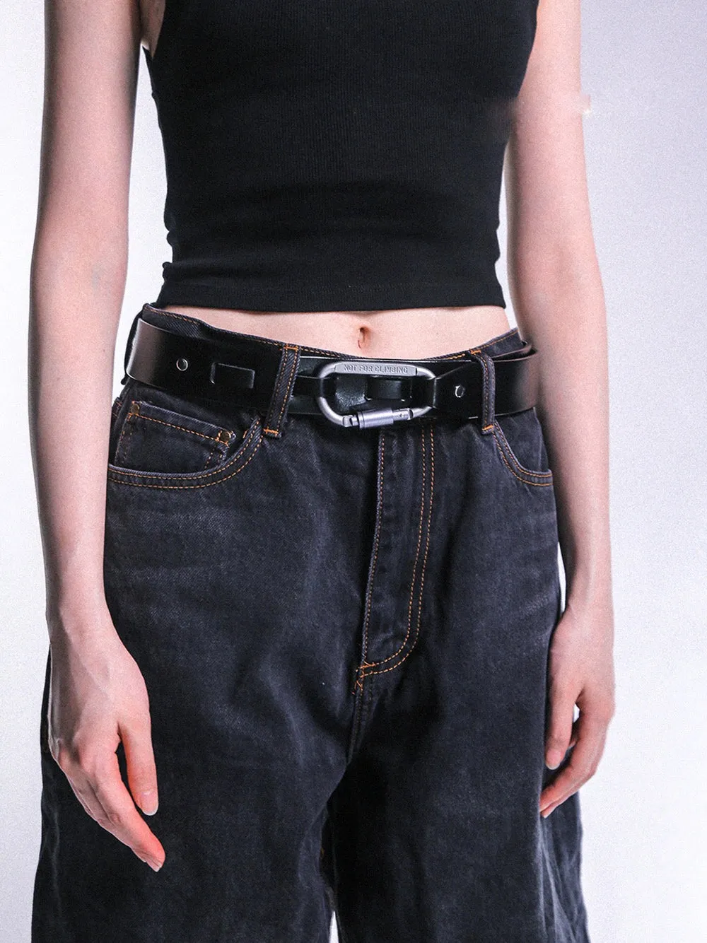 Faux Leather Belt with Metal Buckle and Carabiner Loop sold by Night City Clothing product image thumbnail 2