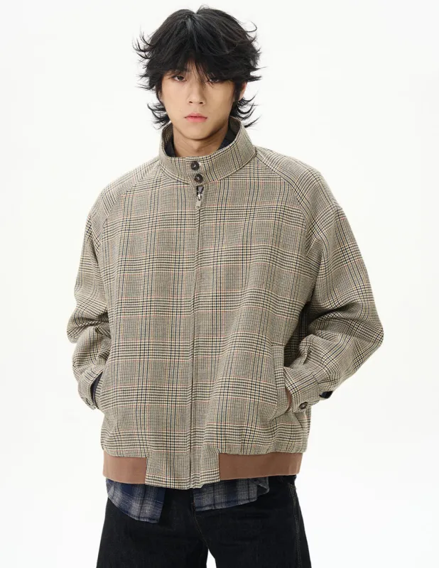 Plaid High Collar Zip Bomber Jacket sold by Night City Clothing
