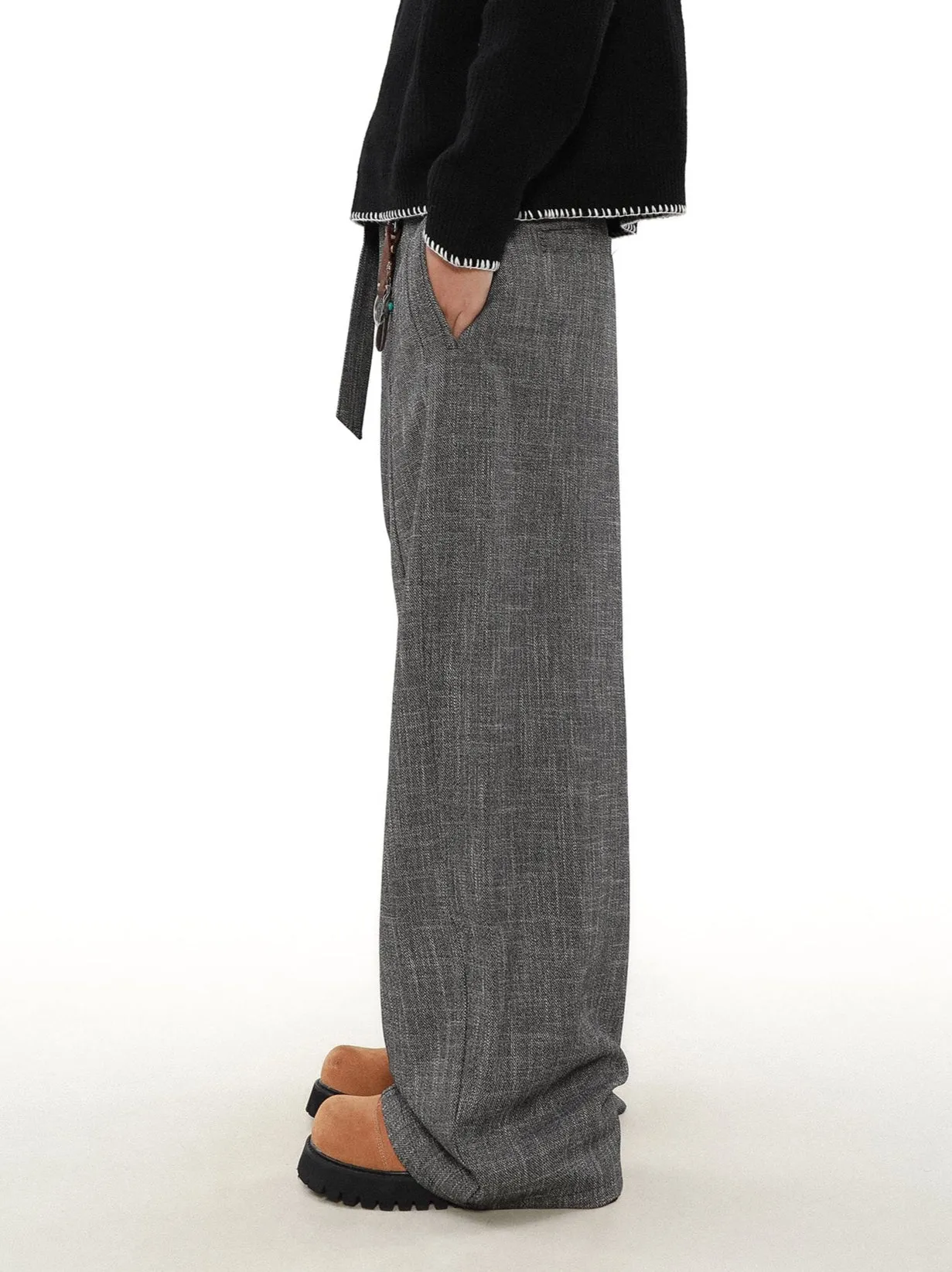 Wide Leg Textured Trousers with Strap Belt sold by Night City Clothing product image thumbnail 5