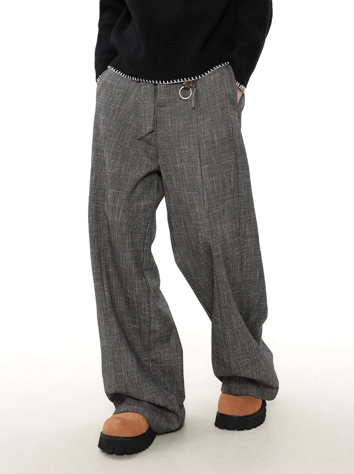 Wide Leg Textured Trousers with Strap Belt sold by Night City Clothing product image thumbnail 3