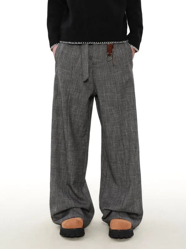 Wide Leg Textured Trousers with Strap Belt made by Night City Clothing