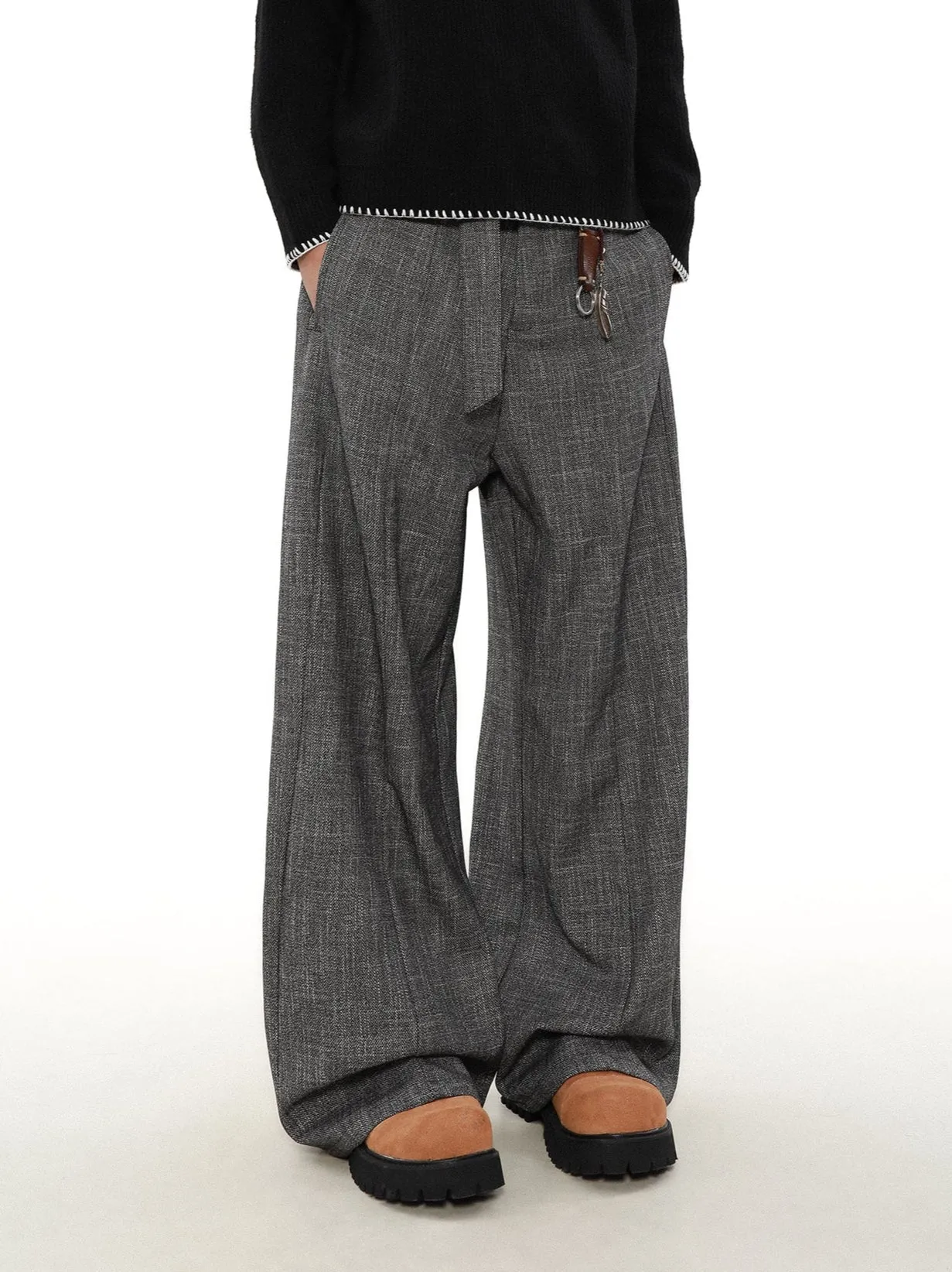 Wide Leg Textured Trousers with Strap Belt sold by Night City Clothing product image thumbnail 4