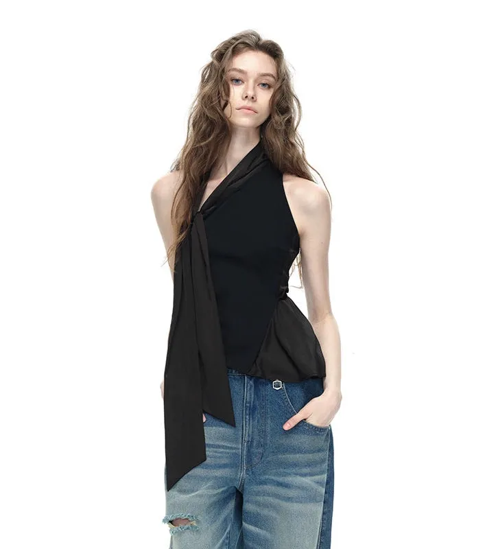 Asymmetrical Halter Neck Top with Side Ruffle Detail sold by Night City Clothing