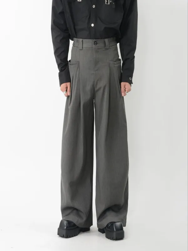 Wide-Leg Pleated Trousers with Fine Line Pocket Detail sold by Night City Clothing