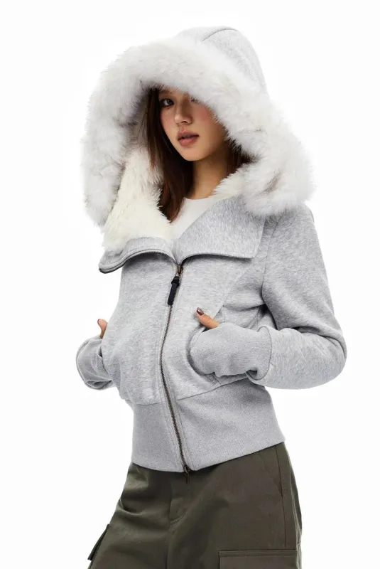 Fleece-Lined Hooded Jacket with Faux Fur Trim sold by Night City Clothing