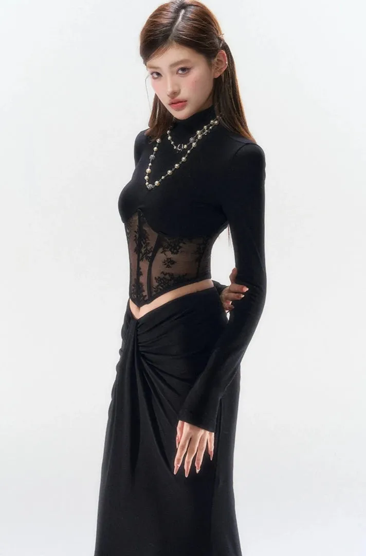 Lace Mesh Mock Neck Corset Long Sleeve Top sold by Night City Clothing product image thumbnail 2