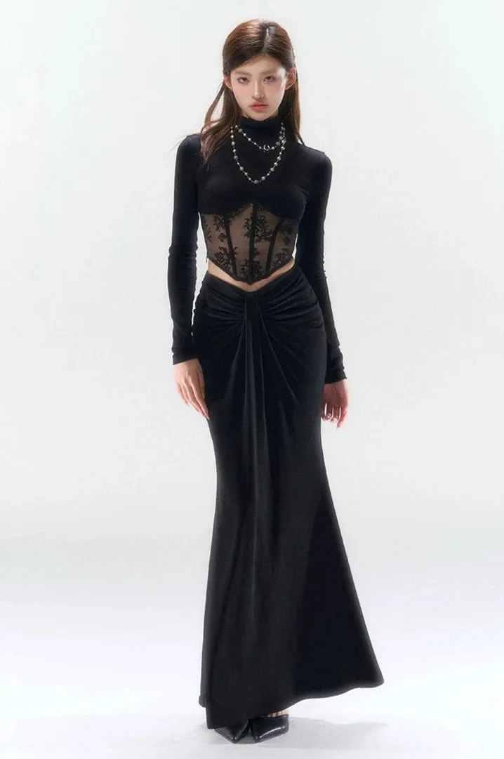 Lace Mesh Mock Neck Corset Long Sleeve Top sold by Night City Clothing product image thumbnail 5