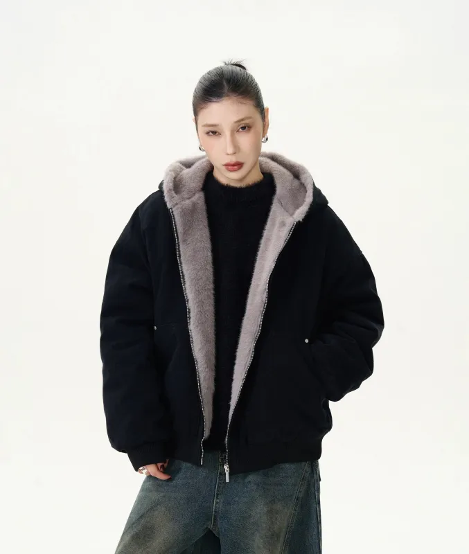 Faux Fur Lined Bomber Jacket with Pockets sold by Night City Clothing