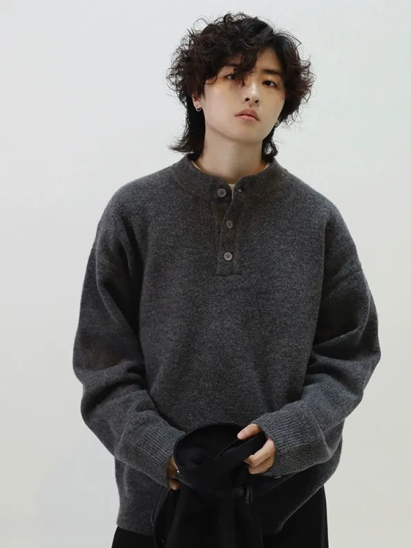 Textured Henley Neck Ribbed Hem Sweater sold by Night City Clothing