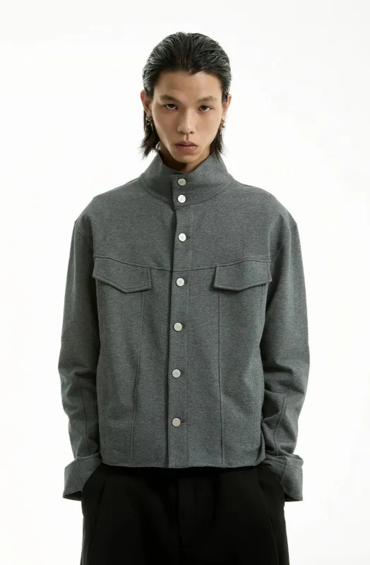 High Collar Terry Button Jacket with Chest Pockets sold by Night City Clothing