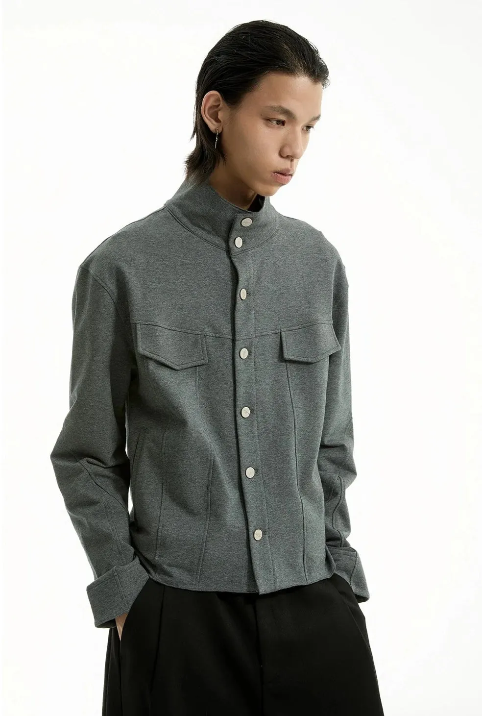 High Collar Terry Button Jacket with Chest Pockets sold by Night City Clothing product image thumbnail 3