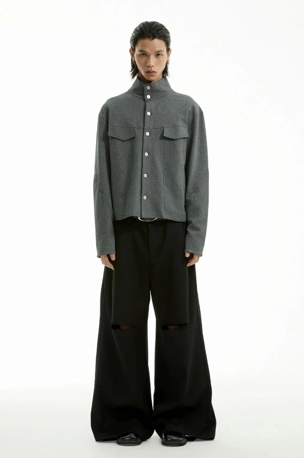 High Collar Terry Button Jacket with Chest Pockets sold by Night City Clothing product image thumbnail 5