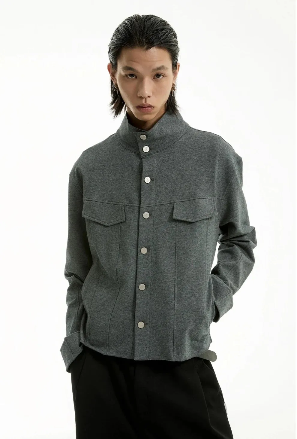 High Collar Terry Button Jacket with Chest Pockets sold by Night City Clothing product image thumbnail 2