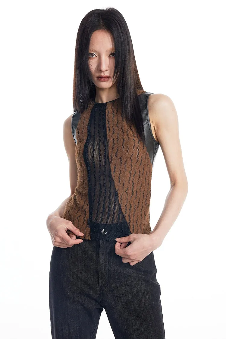 Sheer Lace Leather Patchwork Sleeveless Top sold by Night City Clothing product image thumbnail 2