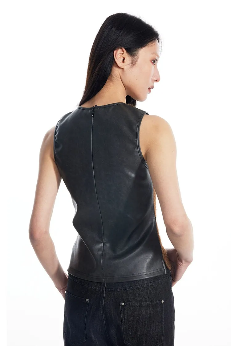 Sheer Lace Leather Patchwork Sleeveless Top sold by Night City Clothing product image thumbnail 4