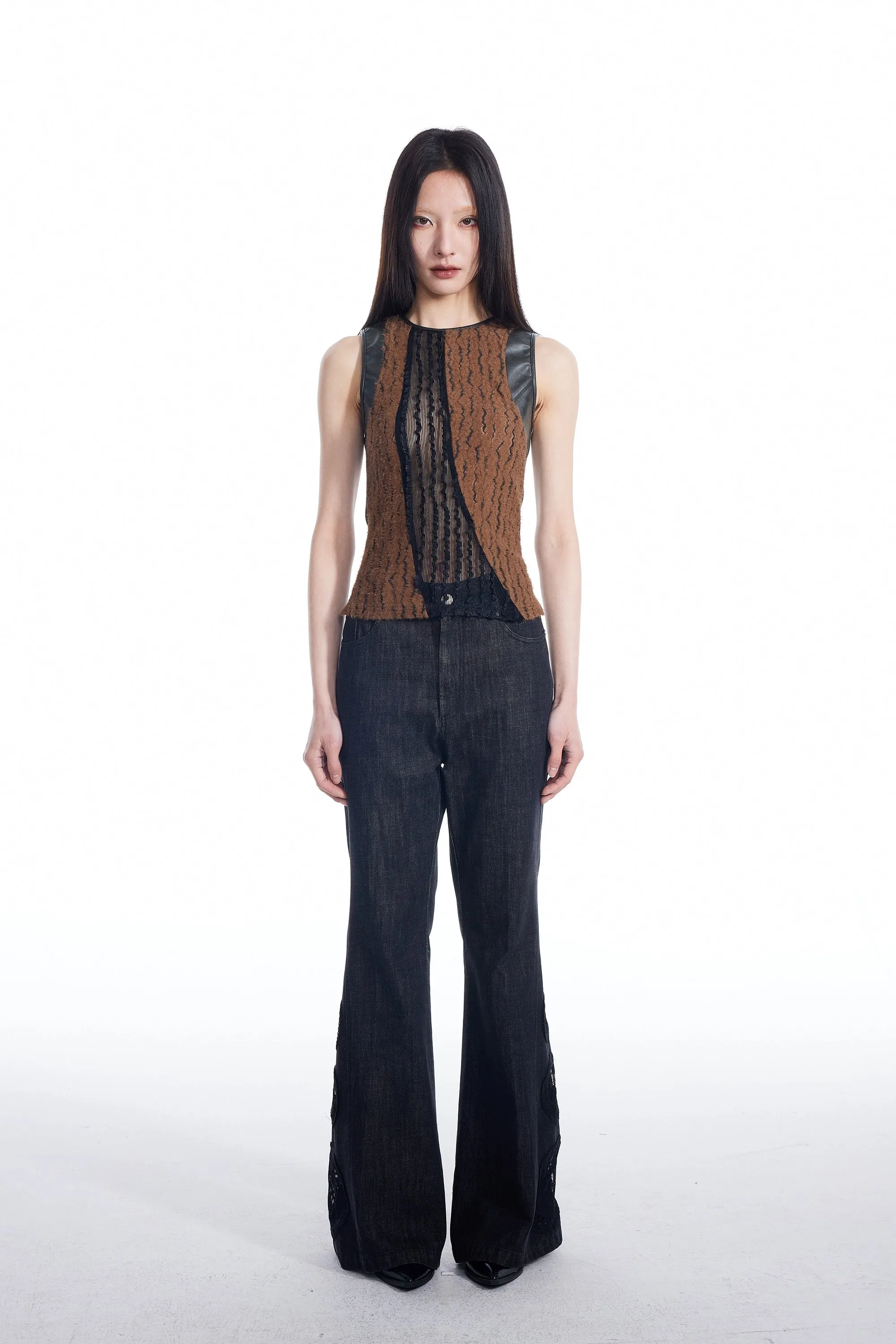 Sheer Lace Leather Patchwork Sleeveless Top sold by Night City Clothing product image thumbnail 5