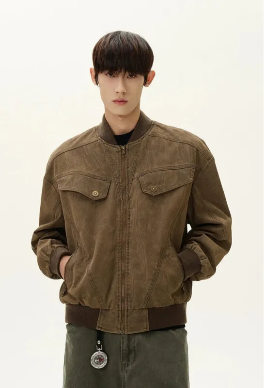 Ribbed Trim Bomber Jacket with Zip Pockets sold by Night City Clothing