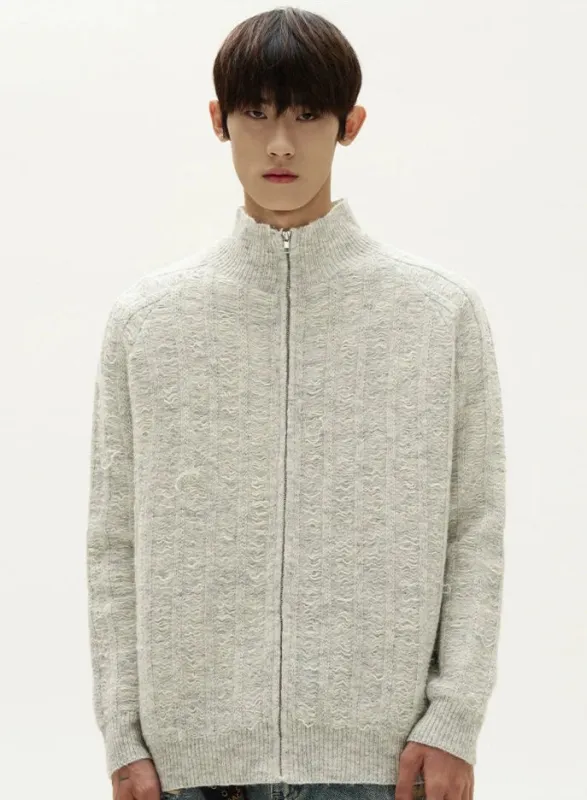 Fuzzy Ribbed Trim Mock Neck Zip Jacket sold by Night City Clothing