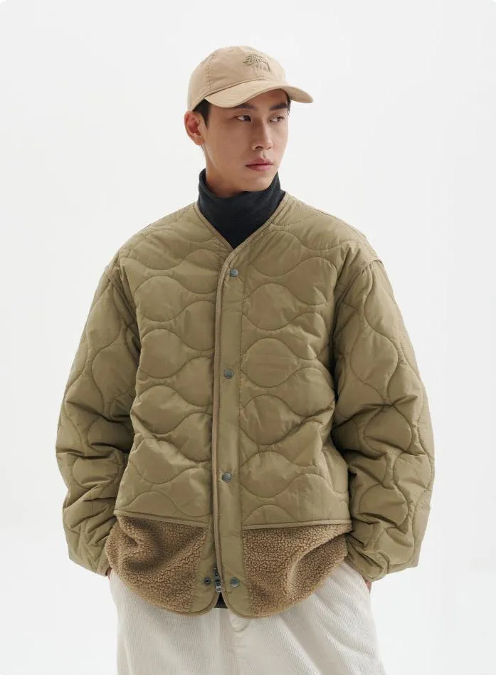 Shearling Patchwork Quilted Snap Button Jacket sold by Night City Clothing product image thumbnail 4