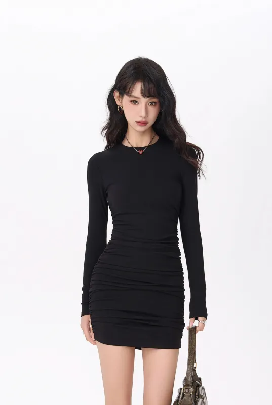 Skinny Long Sleeve Ruched Mini Dress sold by Night City Clothing