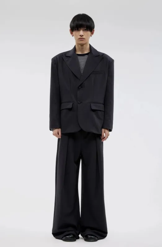 Boxy Wide-Fit Single Breasted Blazer Stripe-Textured Jacket sold by Night City Clothing