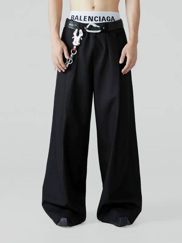 Wide Leg Tailored Trousers with Fold-Over Pleat sold by Night City Clothing