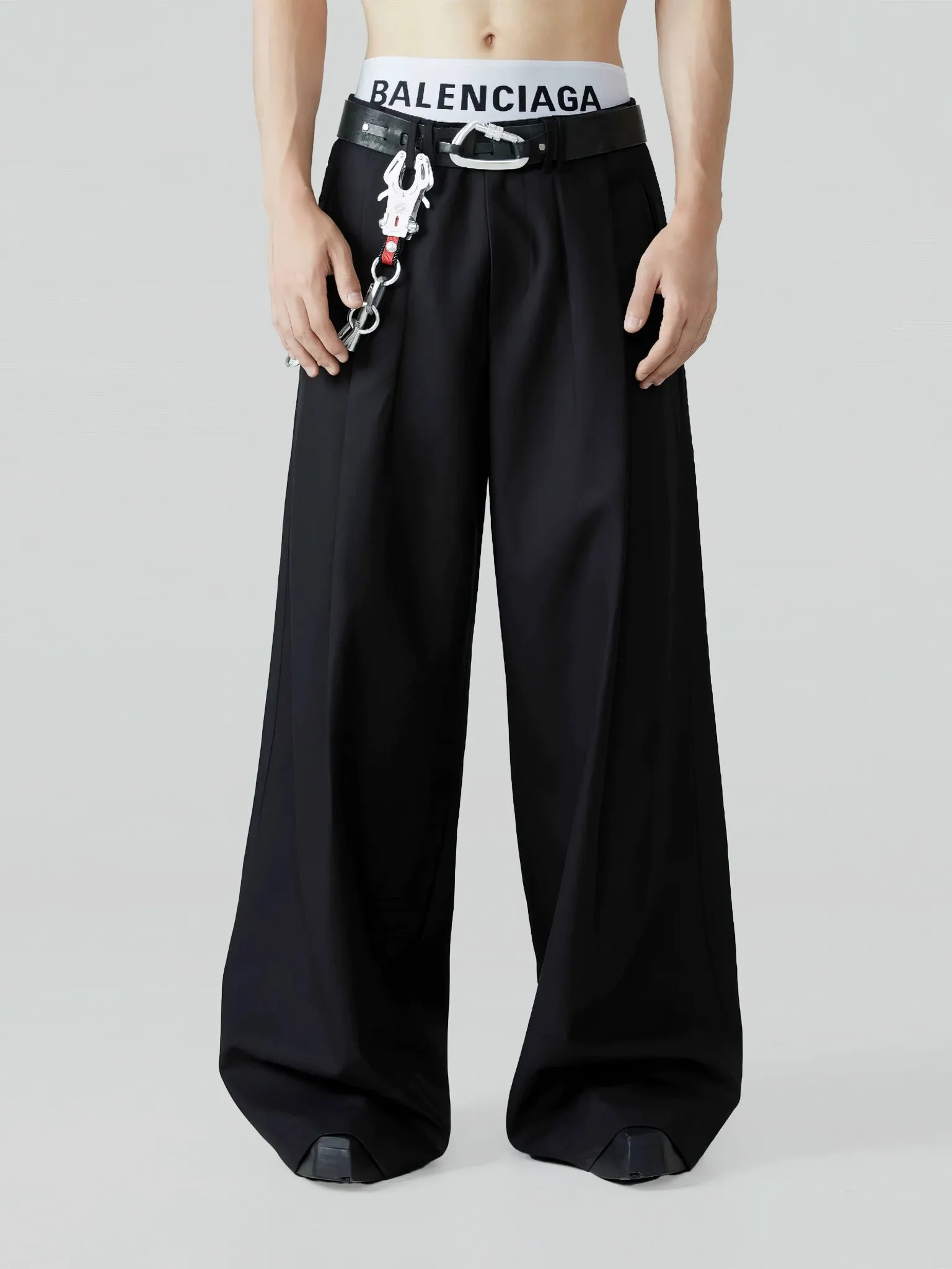 Wide Leg Tailored Trousers with Fold-Over Pleat sold by Night City Clothing