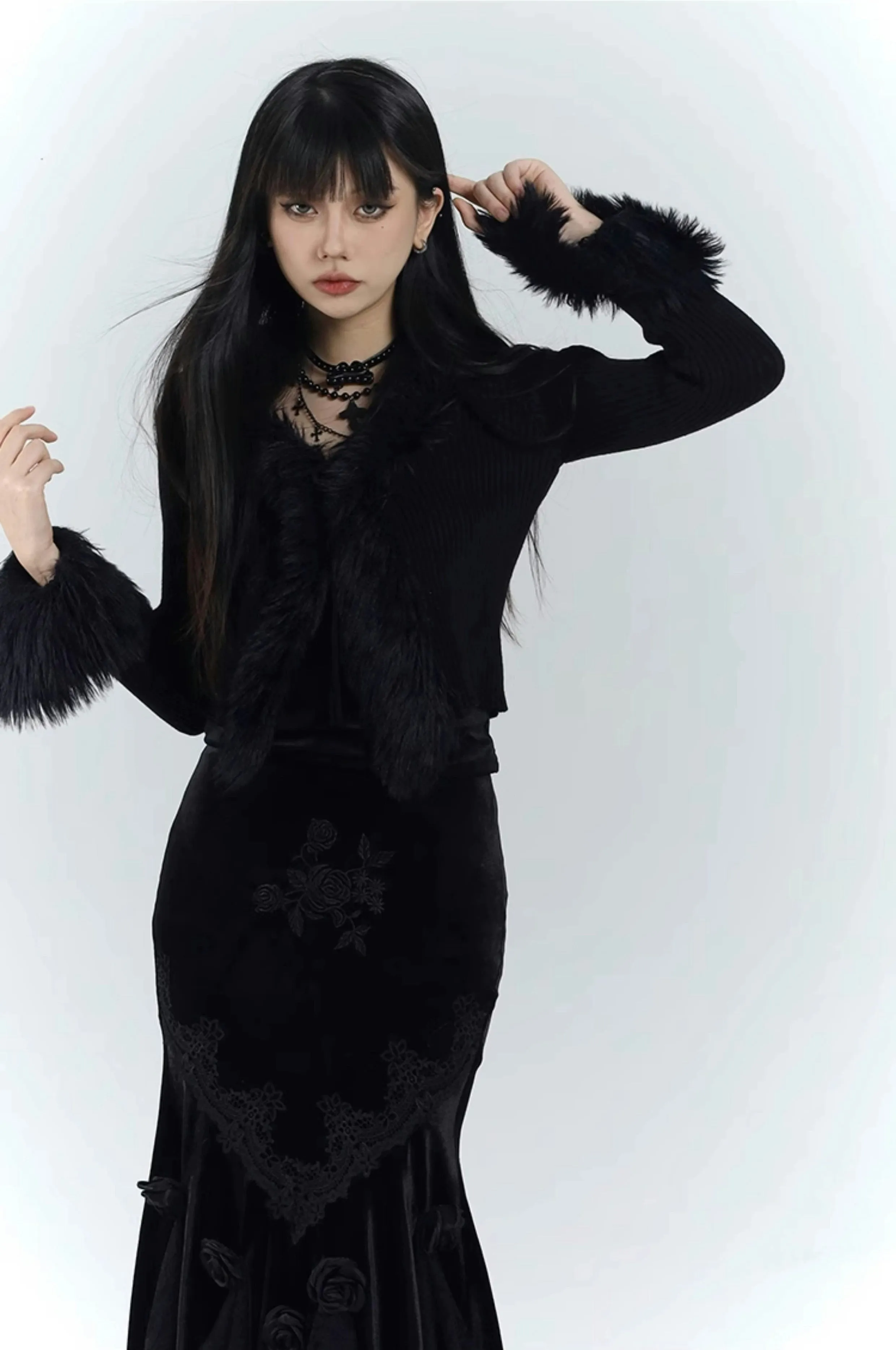 Ribbed Cardigan with Faux Fur Trim Detail sold by Night City Clothing product image thumbnail 2