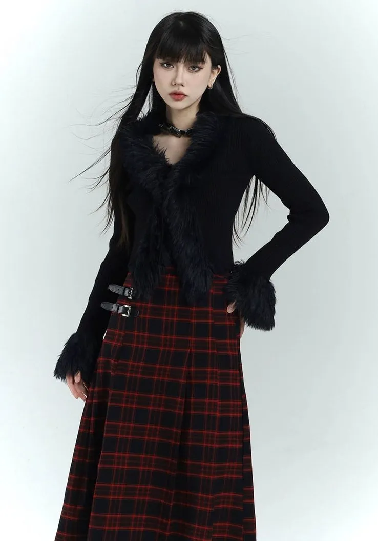 Ribbed Cardigan with Faux Fur Trim Detail sold by Night City Clothing