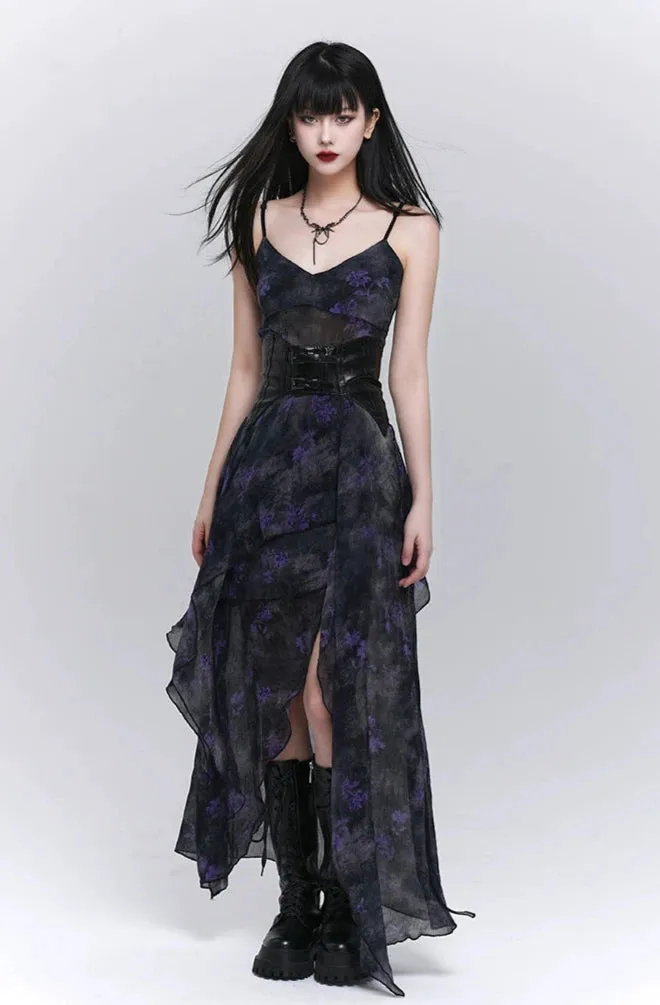 Asymmetric Hem Floral Sheer Overlay Dress sold by Night City Clothing product image thumbnail 2