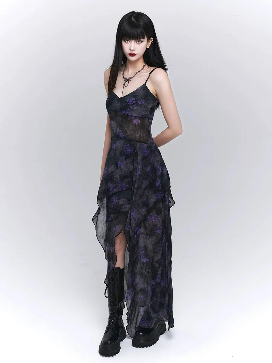 Asymmetric Hem Floral Sheer Overlay Dress sold by Night City Clothing product image thumbnail 4