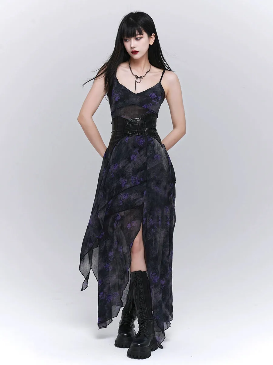 Asymmetric Hem Floral Sheer Overlay Dress sold by Night City Clothing product image thumbnail 3
