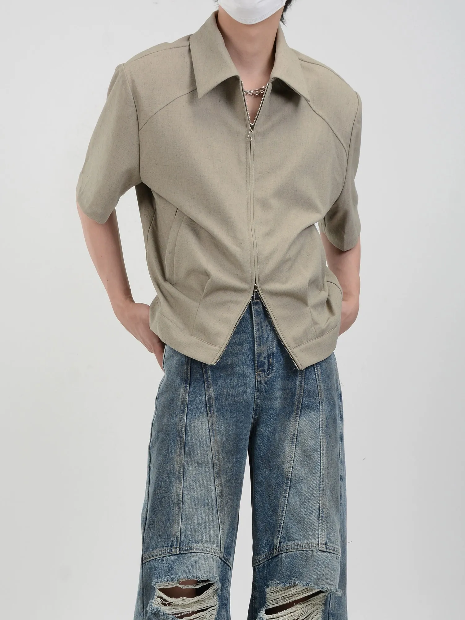 Half Sleeve Zip-Front Collared Shirt sold by Night City Clothing product image thumbnail 2