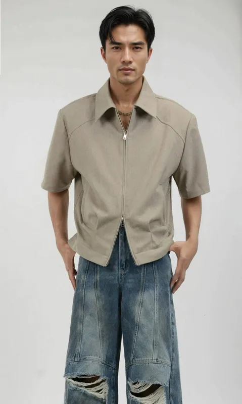 Half Sleeve Zip-Front Collared Shirt sold by Night City Clothing