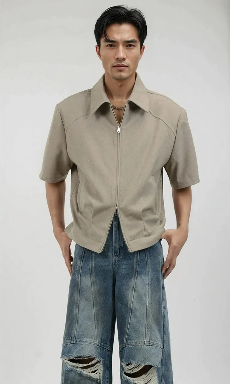 Half Sleeve Zip-Front Collared Shirt sold by Night City Clothing