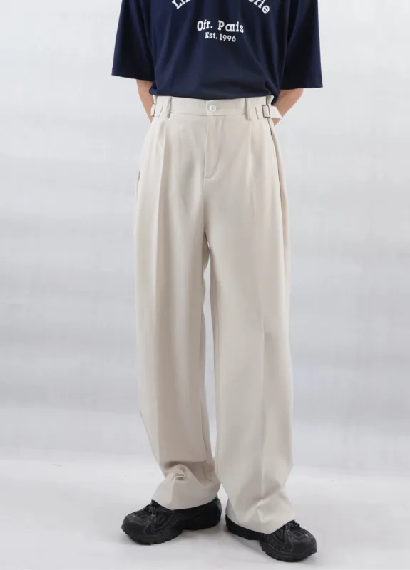 Wide Leg Pleated Trousers with Buckle Detail sold by Night City Clothing