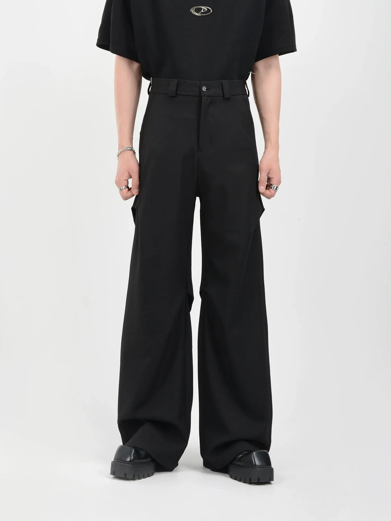 Wide Leg Belted Trousers with Pleated Detail sold by Night City Clothing