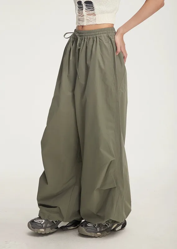 Drawstring Wide-Leg Parachute Jogger Pants sold by Night City Clothing
