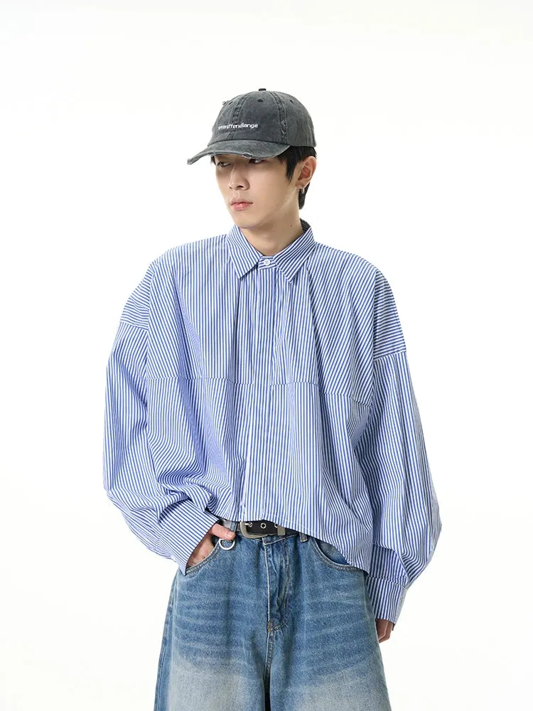 Oversized Striped Drop-Shoulder Cropped Button-Up Shirt sold by Night City Clothing product image thumbnail 3
