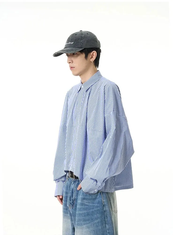 Oversized Striped Drop-Shoulder Cropped Button-Up Shirt sold by Night City Clothing product image thumbnail 2